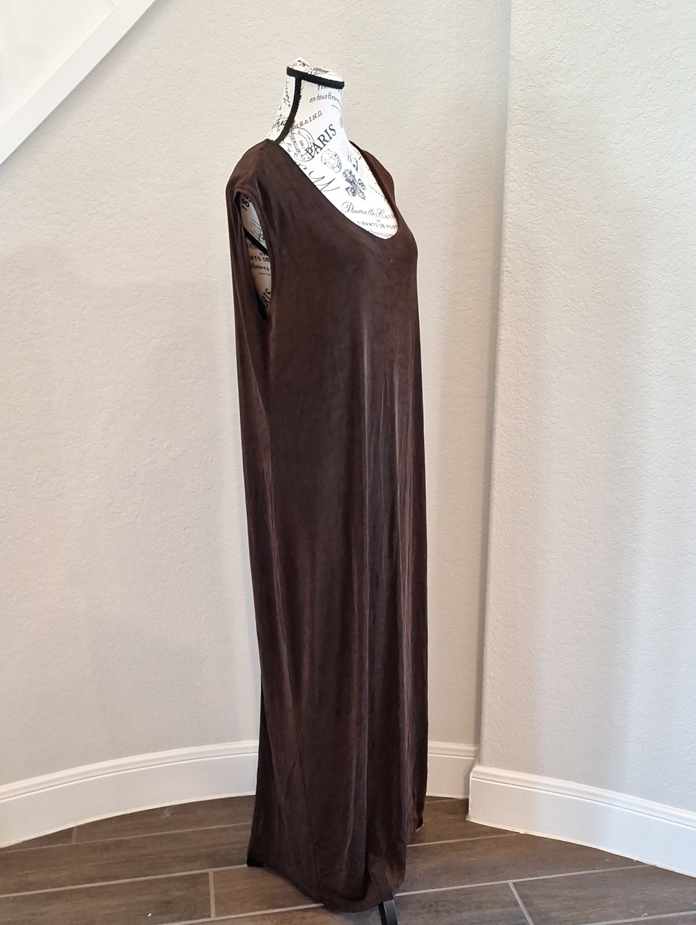 Ulla Popken Selection Sleeveless Brown Liquid Stretch Maxi Dress Plus Size 26
